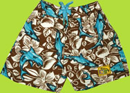 CR Kids Plaid Fish Hibiscus Sharks Swim Trunks w/Mesh Lining 
