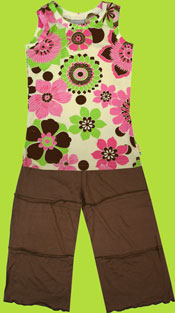 CR Kids Tank Top w/Pink, Brown and Green Flowers and Chocolate Brown Knit Guacho Pant