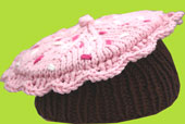Hand Knit Baby Cupcake Beret - Chocolate with Strawberry Cream and Sprinkles 