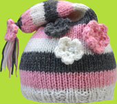 Striped Hand Knit Baby Elf Hat w/Flowers
