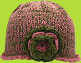 Pink and Grean Toddler Hat with Crochet Flowe