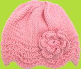 Pink Hand Knit Girls Hat w/Pink Crochet Flower