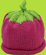 Hand Knit Baby Raspberry Hat 