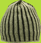 Warm Ears Hat in Black and Grey Vertical Stripes