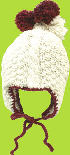 Warm Hand Knit Off White and Grape Hat w/Pom Pons