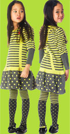 deux par deux Boucle D'or Lemon/Charcoal Stripe/Dot Sweater Dress
