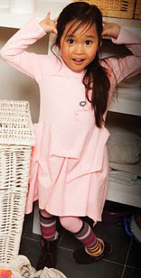 Model wearing deux par deux Pink Demoiselle Jersey Dress 