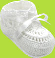 White Hand Crochet Booties with White Ribbon
