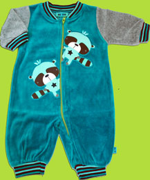 Me Too Enamel Blue Ifra Baby Long sl. Velour Suit with Racoon Applique 