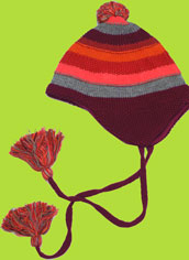 Melton Eggplant/Coral Stripe Cotton Tassel Hat with Cotton Jersey Lining
