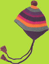 Melton Purple Multistripe Lined Cotton Children's Hat w/Tassels 