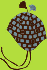 Melton Baby Hat Brown and Blue Retro Blocks