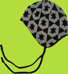 Melton Grey Baby Hat w Black Stars and Jersey Lining