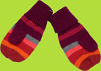 Melton Eggplant/Coral Stripe Mittens with Cotton Jersey Lining 