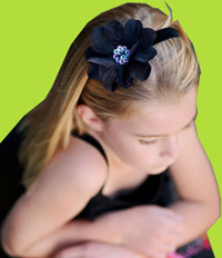 No Slippy Hair Clippy Large Black Sheer Petal Flower on Swiss Velvet Head Band