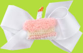 No Slippy Hair Clippy Crochet Birthday Cake on White Princess Bow