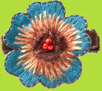 Tallulah Chocolate/Teal Embroidered Flower Pinch Childs Hair Clip
