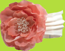 Large Coral and Peach Silk Flower on Cream Organic Cotton Headwrap