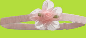 No Slippy Hair Clippy Pink Organza Baby Bow on Stretch Grosgrain Band