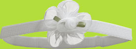 No Slippy Hair Clippy White Organza Baby Bow on Stretch Grosgrain Band
