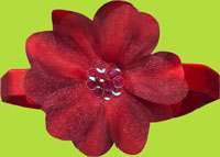 No Slippy Hair Clippy Red Sheer Petal Flower on Swiss Velvet Head Band