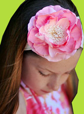 Large Pink Silk Flower on Organic Cotton Headwrap on girl