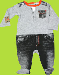 Petit Lem Denim Biker Cotton Knit Footed Shortall 