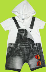 Petit Lem Denim Biker Cotton Knit Hooded Shortall