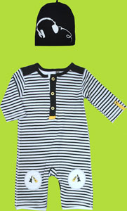 Petit Lem Rock Star Coverall with Beanie Hat and Guitar Knee Patches 