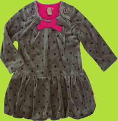 Petit Lem Tiffanys Charcoal Dot Velour Bubble Dress