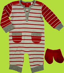 Petit Lem Grey and Red Striped Playsuit w/Socks