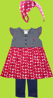 Petit Lem Raspberry Dot Eiffel Tower 3 Pc. Set 