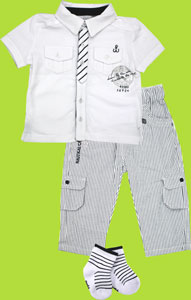 Petit Lem Your Majesty Polo Top, Navy Stripe Pants and Sock
