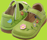 Rainbow Steps Lime Green Mary Jane with Flower Decorations