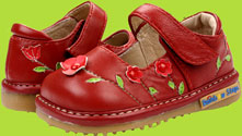 Red Squeaky Mary Janes w/Flowers 