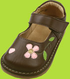 Rainbow Steps Brown Mary Jane Squeaky Shoe with Flower