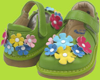 Green Squeaky Mary Janes w/Multicolored Flowers 