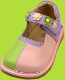 Rainbow Steps Lime, Pink, and Lilac Tri-Color Mary Janes with Flowers