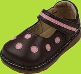 Pippytoes Brown Mary Janes with Pink Dots