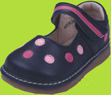 Pippytoes Navy Mary Janes with Pink and Fuchsia Dots