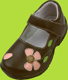 Rainbow Steps Brown Mary Jane w/Flower Applique 