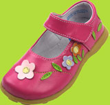 Rainbow Steps Hot Pink Mary Janes w/Flower Appliques 