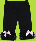 Black Baby Pant w/Tulle Ruffle Cuffs and Pink Bows