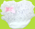 Posh White Ruffled Bloomer with Pink Bow