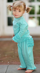 RuffleButts Aqua Knit Ruffle Crawler 