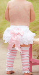 Rufflebutts White Woven Diaper Cover w/Lace Ruffles and Pink Bow
