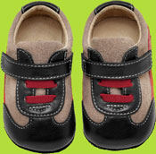 See Kai Run Smaller Omri Sand and Black Shoe with Flames and Red Laces