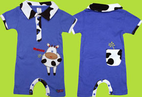 SoZo Blue with Black and White Cow Short Sleeve Romper 