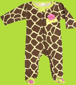 SoZo Giraffe Print Footed Romper w/Satin Roses 