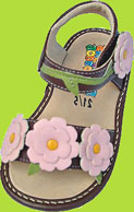 Brown Swueaky Shoes for Kids w/Pink Flowers